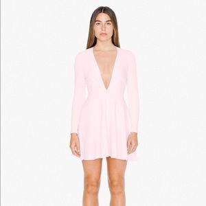 American Apparel Deep V Skater Dress - Light Pink